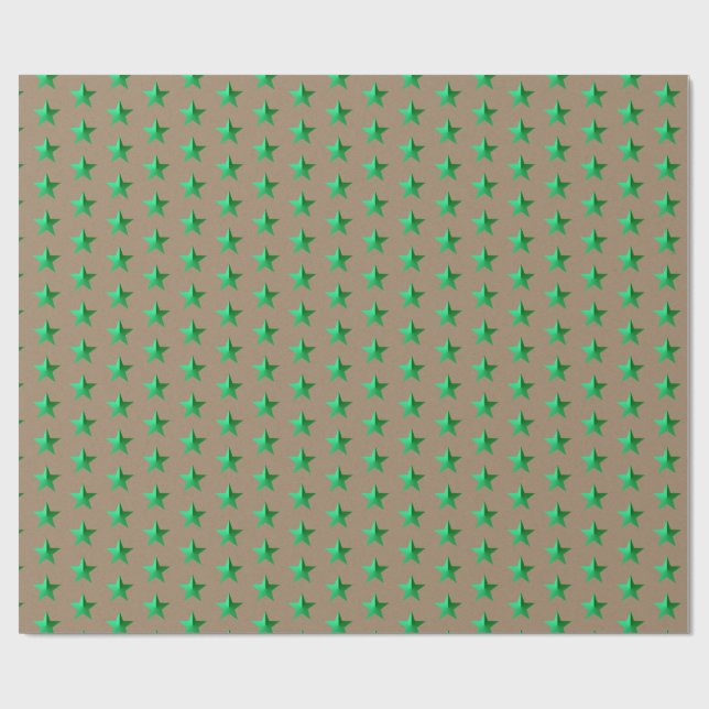 Rustic Kraft Green Stars Wrapping Paper (Flat)