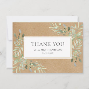 Rustic Kraft Greenery Leaves Thank You Card