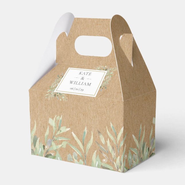 Rustic Kraft Greenery Leaves Wedding Favor Box (Front Side)