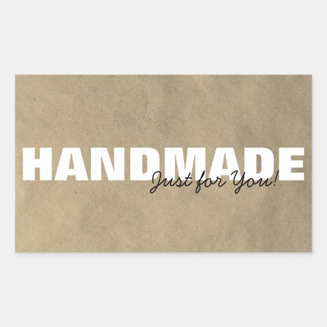 Rustic Kraft Handmade Just for You Business/Gift  Sticker (Front)