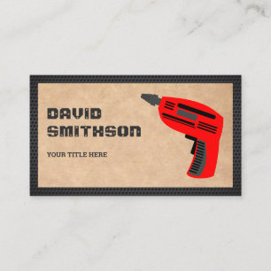 Rustic Kraft Hardware Power Tool Red Drill Machine Business Card