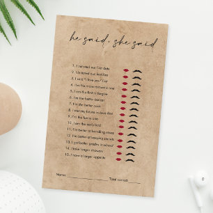 Rustic Kraft He Said She Said Bridal Shower Game