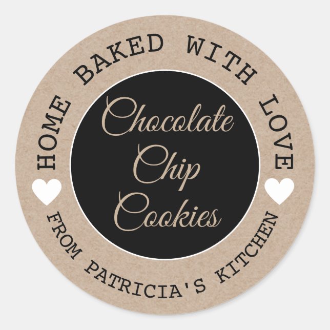 Rustic Kraft Home Baked With Love Choco Cookies  Classic Round Sticker (Front)