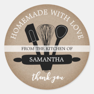Rustic Kraft  Homemade With Love Thank You Classic Round Sticker