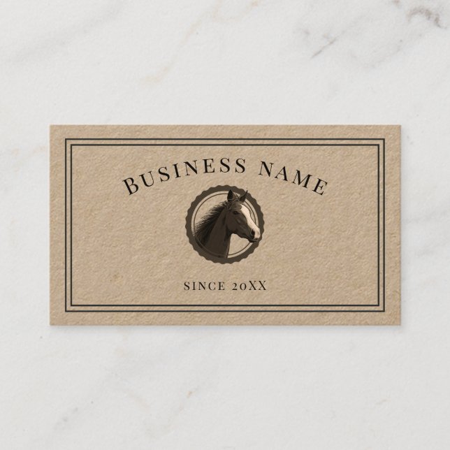 Rustic kraft horse ranch riding trainer business card (Front)