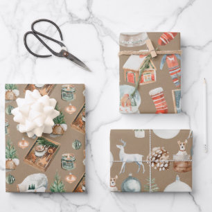 Rustic Kraft Hygge Cozy Christmas Winter Decor 2 Wrapping Paper Sheet