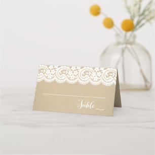 Rustic Kraft Lace and Gold Polka Dot Wedding Place Card
