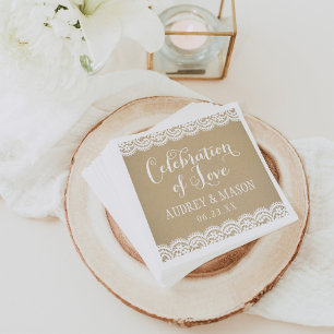 Rustic Kraft Lace Celebration of Love Wedding Napkin
