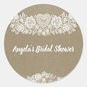 Rustic Kraft & Lace Farmhouse Barn Chic Classic Round Sticker
