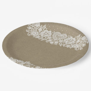 Rustic Kraft & Lace Farmhouse Barn Chic Paper Plate