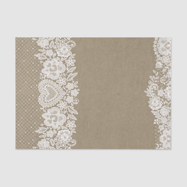 Rustic Kraft & Lace Farmhouse Barn Chic Tissue Paper (Front)