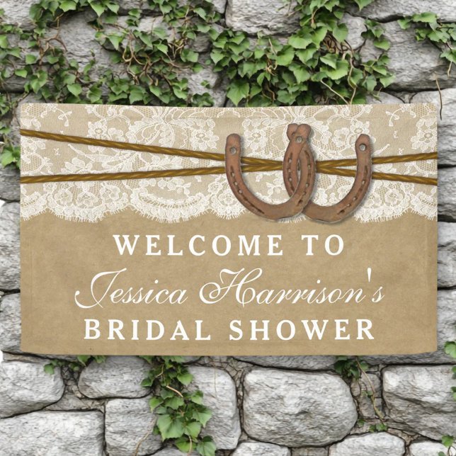 Rustic Kraft & Lace Horseshoe Bridal Shower Banner (Creator Uploaded)