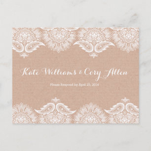 Rustic Kraft & Lace RSVP Postcard Card Invitation