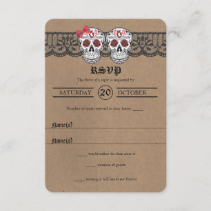 Rustic Kraft & Lace Sugar Skull Wedding RSVP cards