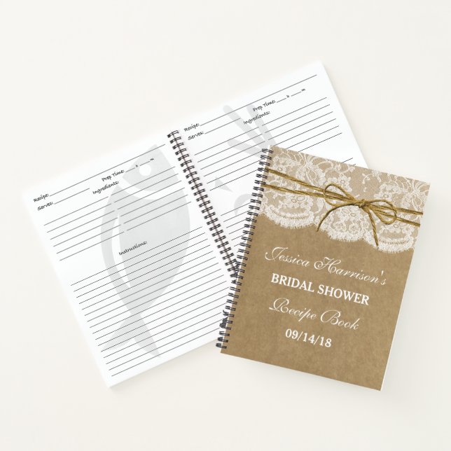 Rustic Kraft Lace Twine Bow Bridal Shower Recipe Notebook (Inside)