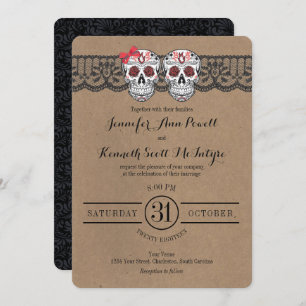 Rustic Kraft & LaceSugar Skull Wedding Invitations