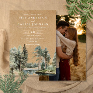 Rustic Kraft Lake Forest Woodland Photo Wedding Invitation