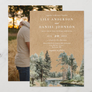 Rustic Kraft Lake Forest Woodland Photo Wedding Invitation