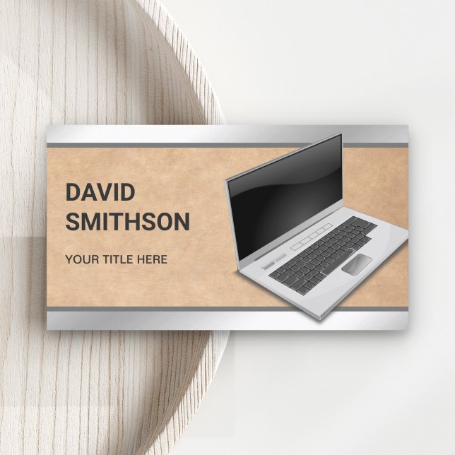 Rustic Kraft Laptop PC Computer Repair Technician Business Card (Creator Uploaded)