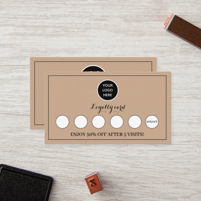 Rustic kraft Logo Business Reward Punch Loyalty Card (Front/Back In Situ)
