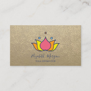 Rustic Kraft,Lotus,Gold Confetti Lotus Business Card