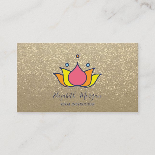 Rustic Kraft,Lotus,Gold Confetti Lotus Business Card (Front)