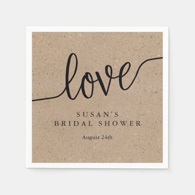 Rustic Kraft Love Bridal Shower Personalized Napkin (Front)