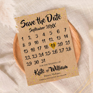 Rustic Kraft Love Heart Calendar Save the Date Announcement Postcard