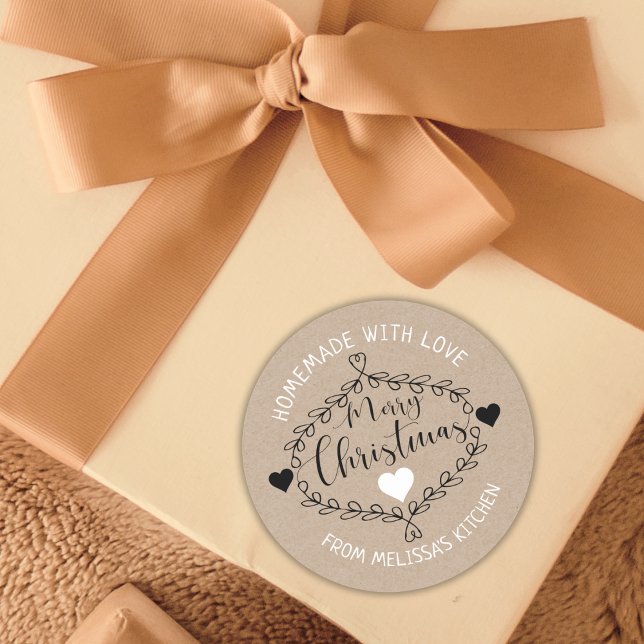 Rustic Kraft Merry Christmas Homemade With Love Classic Round Sticker (Creator Uploaded)