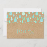 Rustic Kraft Mint Green Raindrops Script Thank You