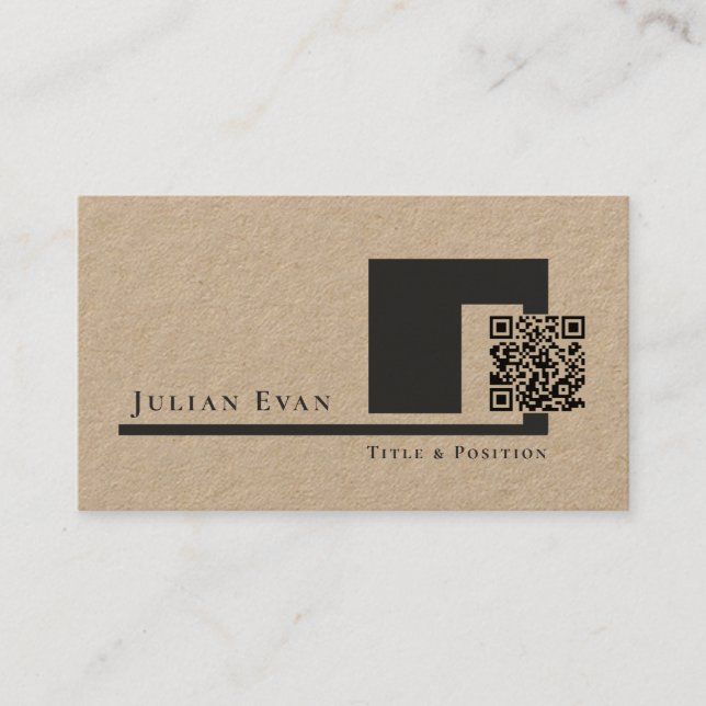 Rustic Kraft Modern Minimalist QR code Business Card (Front)