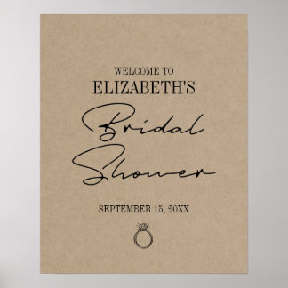 Rustic Kraft Modern Script Bridal Shower Welcome Poster