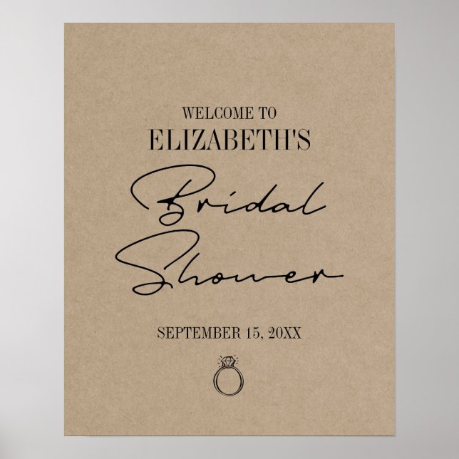 Rustic Kraft Modern Script Bridal Shower Welcome Poster (Front)