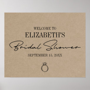 Rustic Kraft Modern Script Bridal Shower Welcome Poster