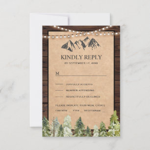 Rustic Kraft Mountain Forest Wedding RSVP Card