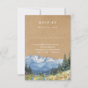 Rustic Kraft Mountain Wildflower Floral Wedding RSVP Card