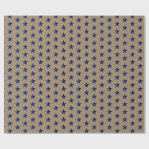 Rustic Kraft Navy Blue Stars Wrapping Paper