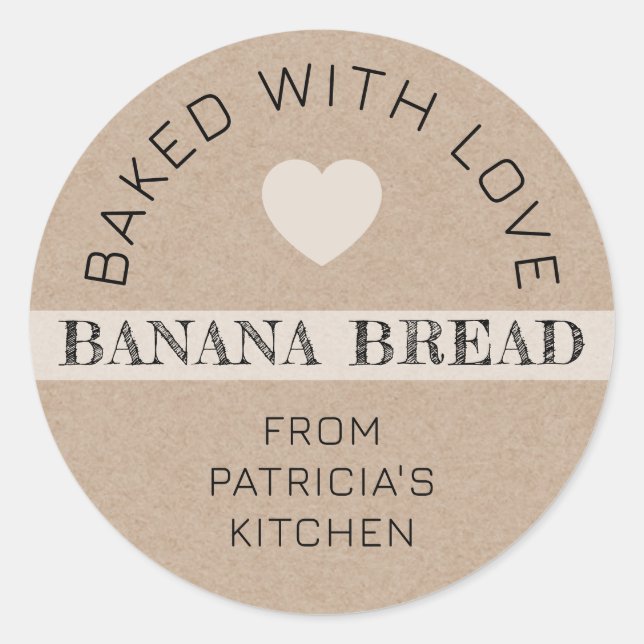 Rustic Kraft Paper Baked With Love Banana Bread Classic Round Sticker (Front)