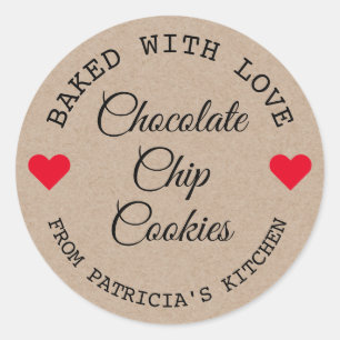 Rustic Kraft Paper Baked With Love Choco Cookies   Classic Round Sticker