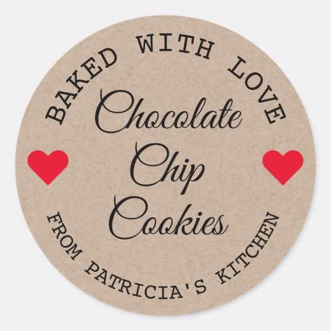 Rustic Kraft Paper Baked With Love Choco Cookies   Classic Round Sticker (Front)