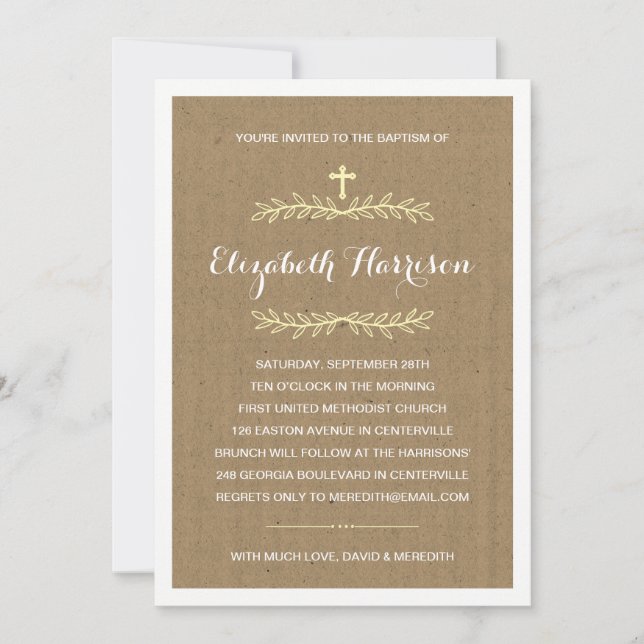 Rustic Kraft Paper | Baptism/Christening Invitation (Front)