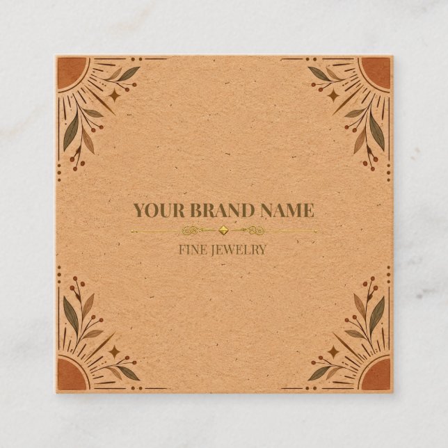 Rustic Kraft Paper Boho Square Ring Display Card (Front)