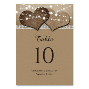 Rustic Kraft Paper Burlap Lace Table Number Cards