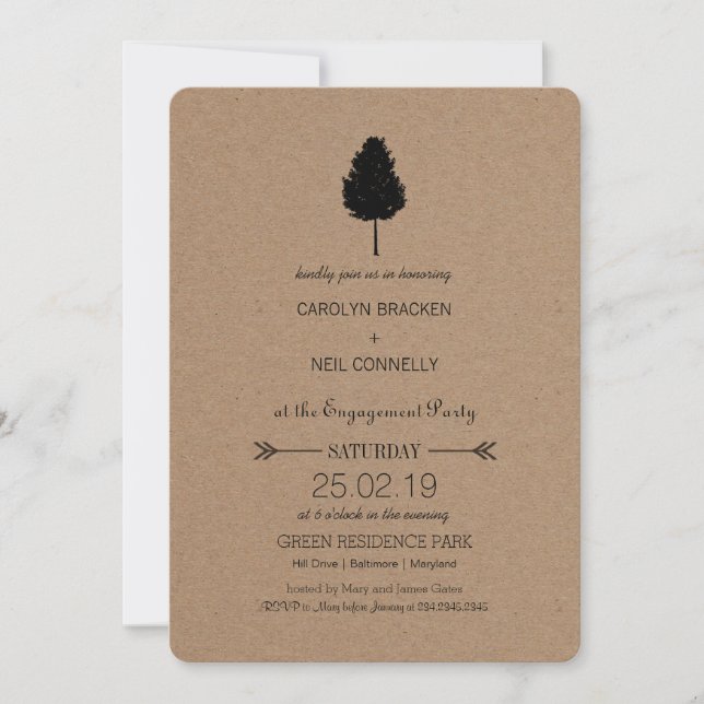 Rustic Kraft Paper Forest Tree Engagement Party Invitation (Front)