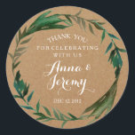 Rustic Kraft Paper Green Wreath Wedding Sticker<br><div class="desc">Perfect for a rustic wedding. Green leaves wreath with kraft paper background</div>