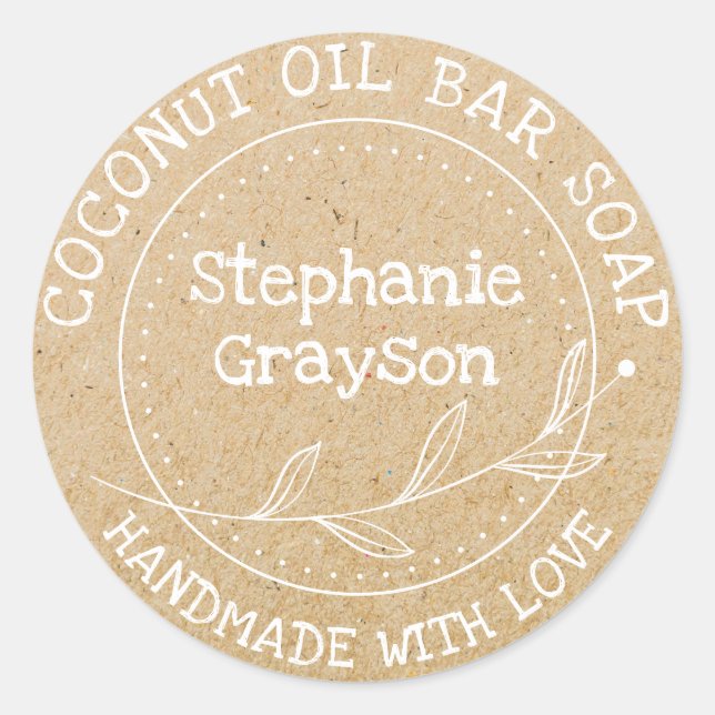 Rustic Kraft Paper Handmade Personalized Classic Round Sticker (Front)