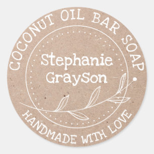 Rustic Kraft Paper Handmade Personalized Classic Round Sticker