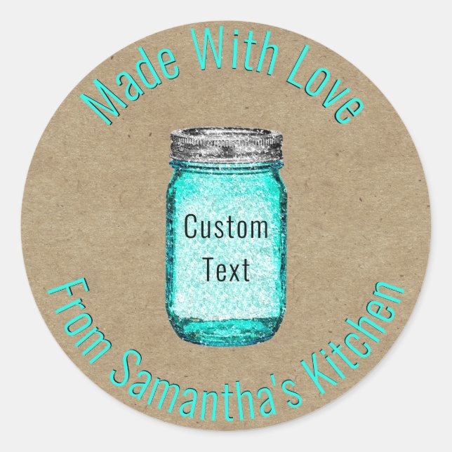 Rustic Kraft Paper Kitchen Mason Jar Custom Text Classic Round Sticker (Front)