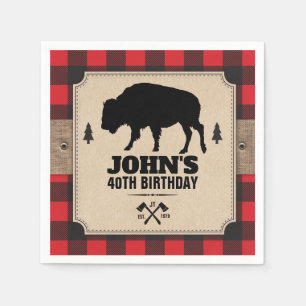 Rustic Kraft Paper Look Buffalo Plaid with Bison Napkin