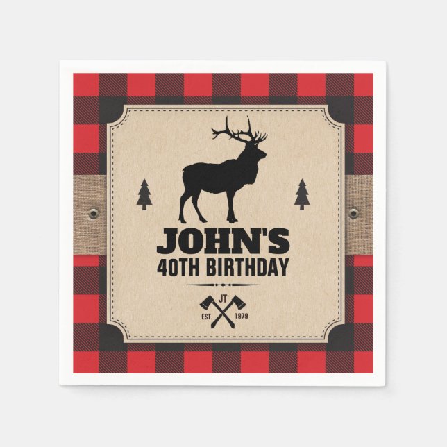 Rustic Kraft Paper Look Buffalo Plaid with Elk Napkin (Front)